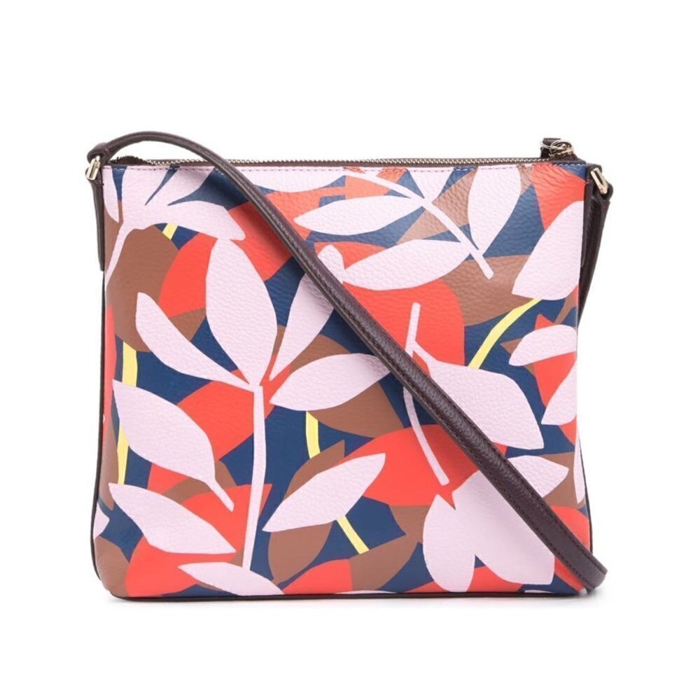 Kate Spade Womens Pink Floral Leather Top Zip Strap Jackson Crossbody Bag New